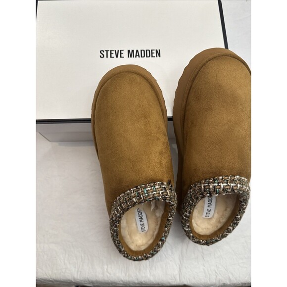 Steve Madden Shoes - NEW Steve Madden Selden Slip-On Mule Womens 9.5 Chestnut Suede Faux Fur Platform